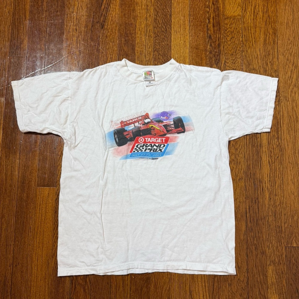 Vintage 2001 Grand Prix 100% Cotton T-Shirt White Car Graphic Size L